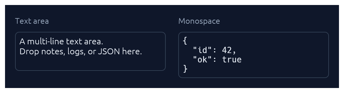 Text areas — regular and monospace
