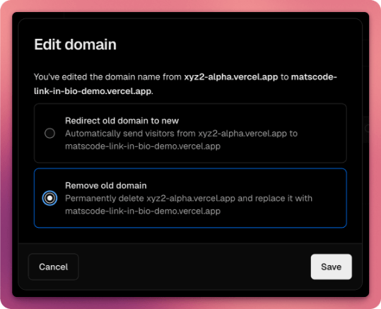 Confirm domain change
