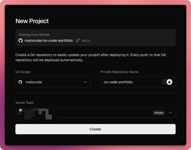 Vercel project setup