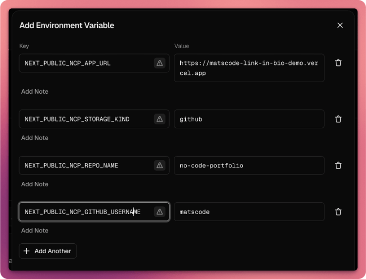 Environment variables pasted in