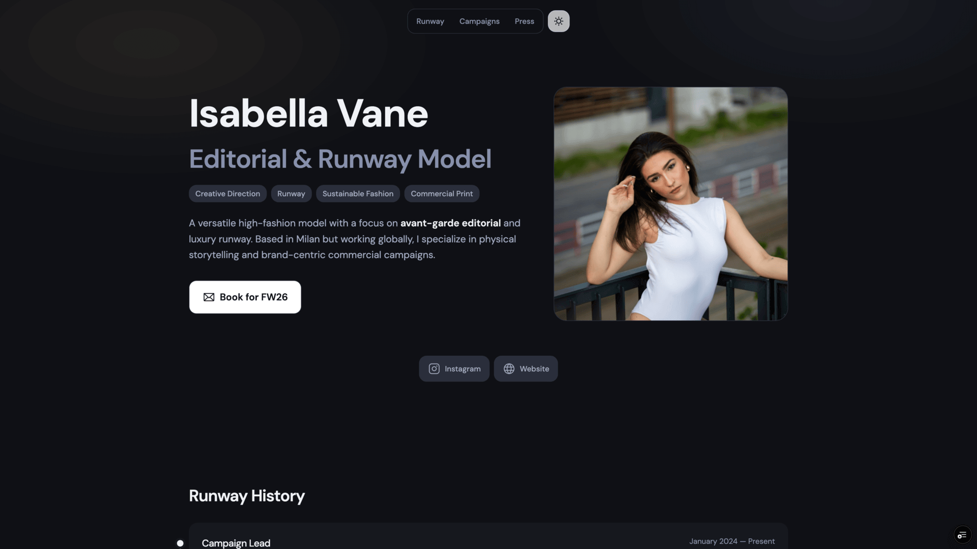 Editorial & Runway Model demo profile