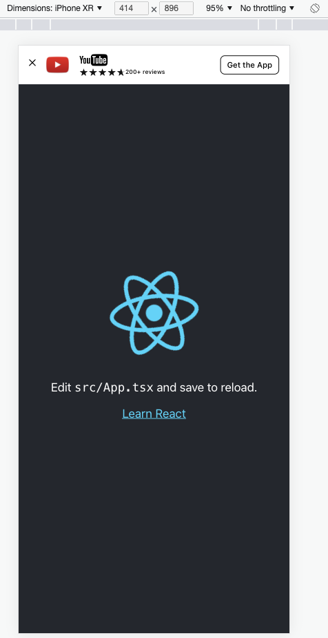 Showing the preview of the react-mobile-animated-banner on the top side using iPhone XR 
