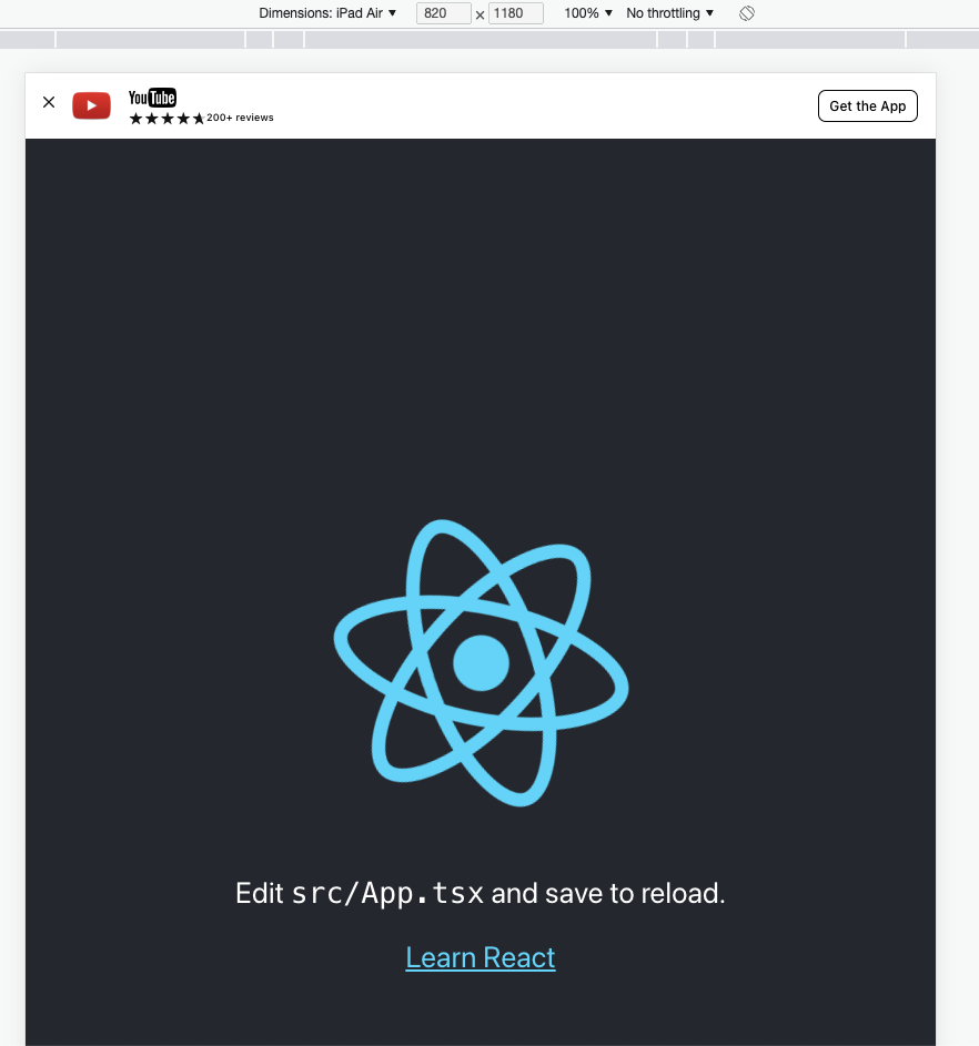 Showing the preview of the react-mobile-animated-banner on the top side using an IPad Air