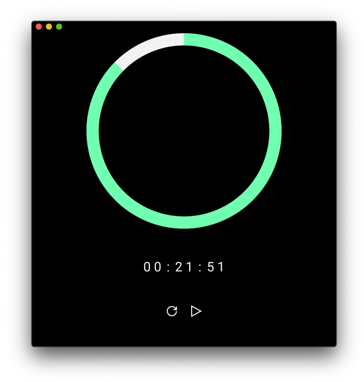 Screenshot of the application running, showing a timer