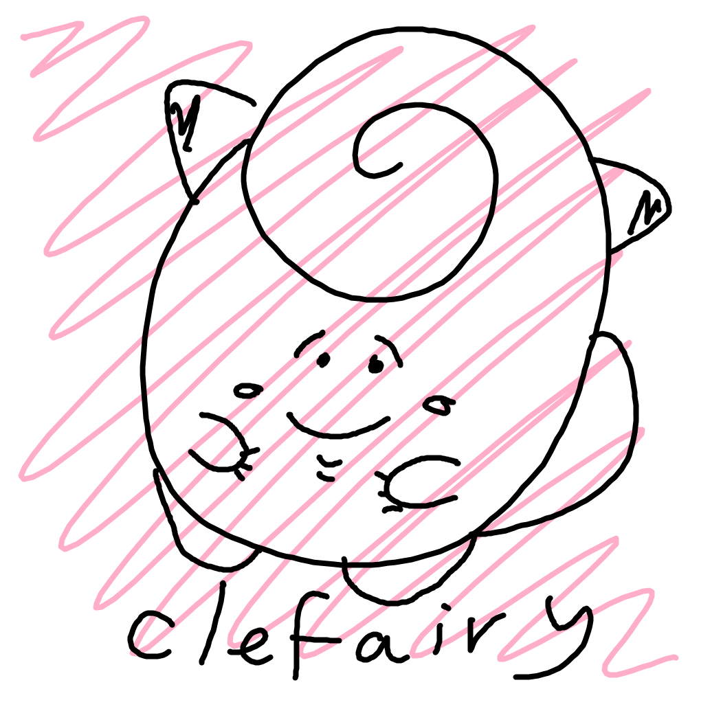 A hand-drawn image of the Pokémon Clefairy