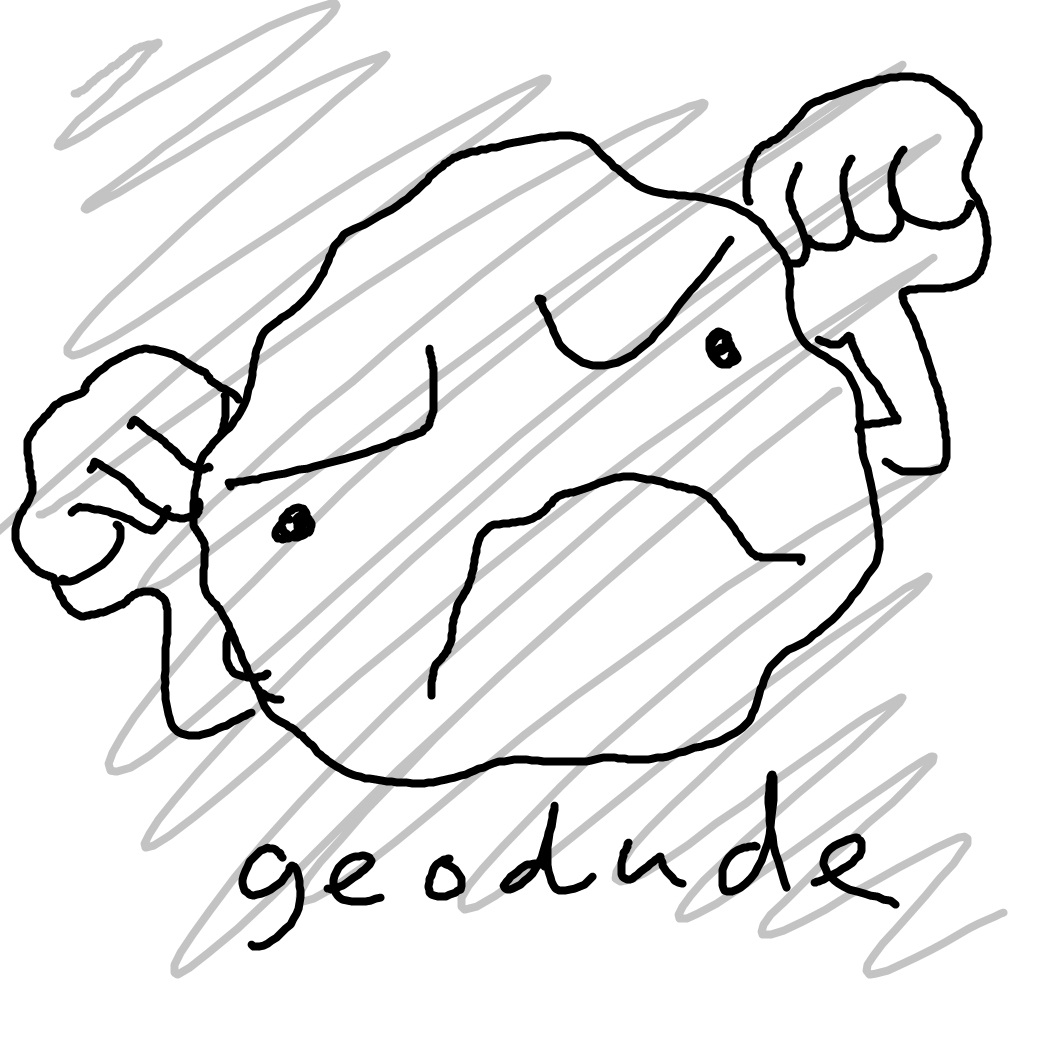 A hand-drawn image of the Pokémon Geodude