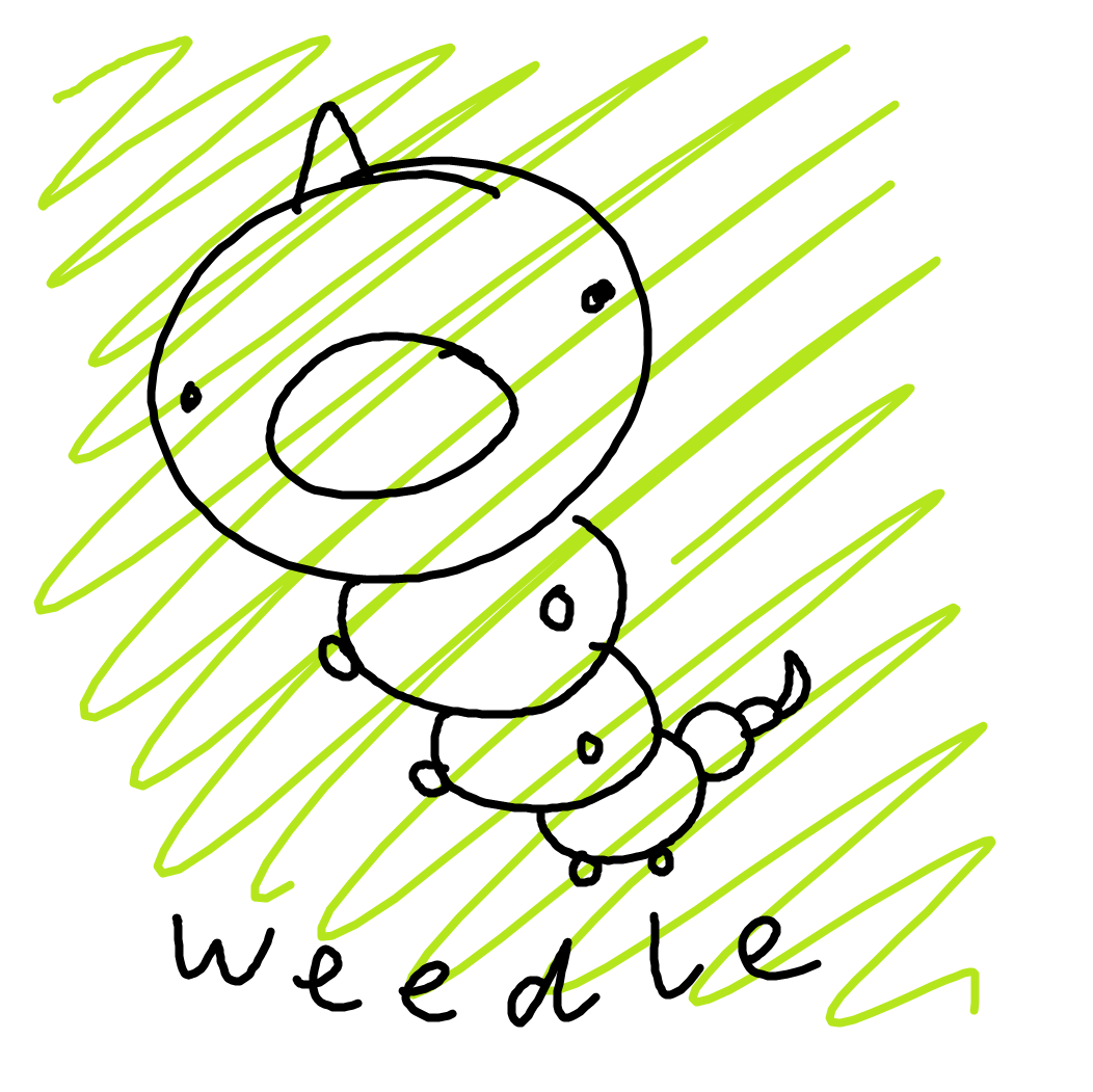 A hand-drawn image of the Pokémon Weedle