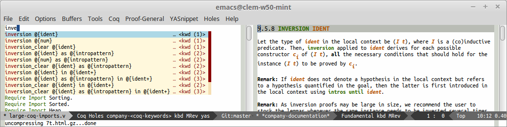 Autocompletion of tactics with documentation