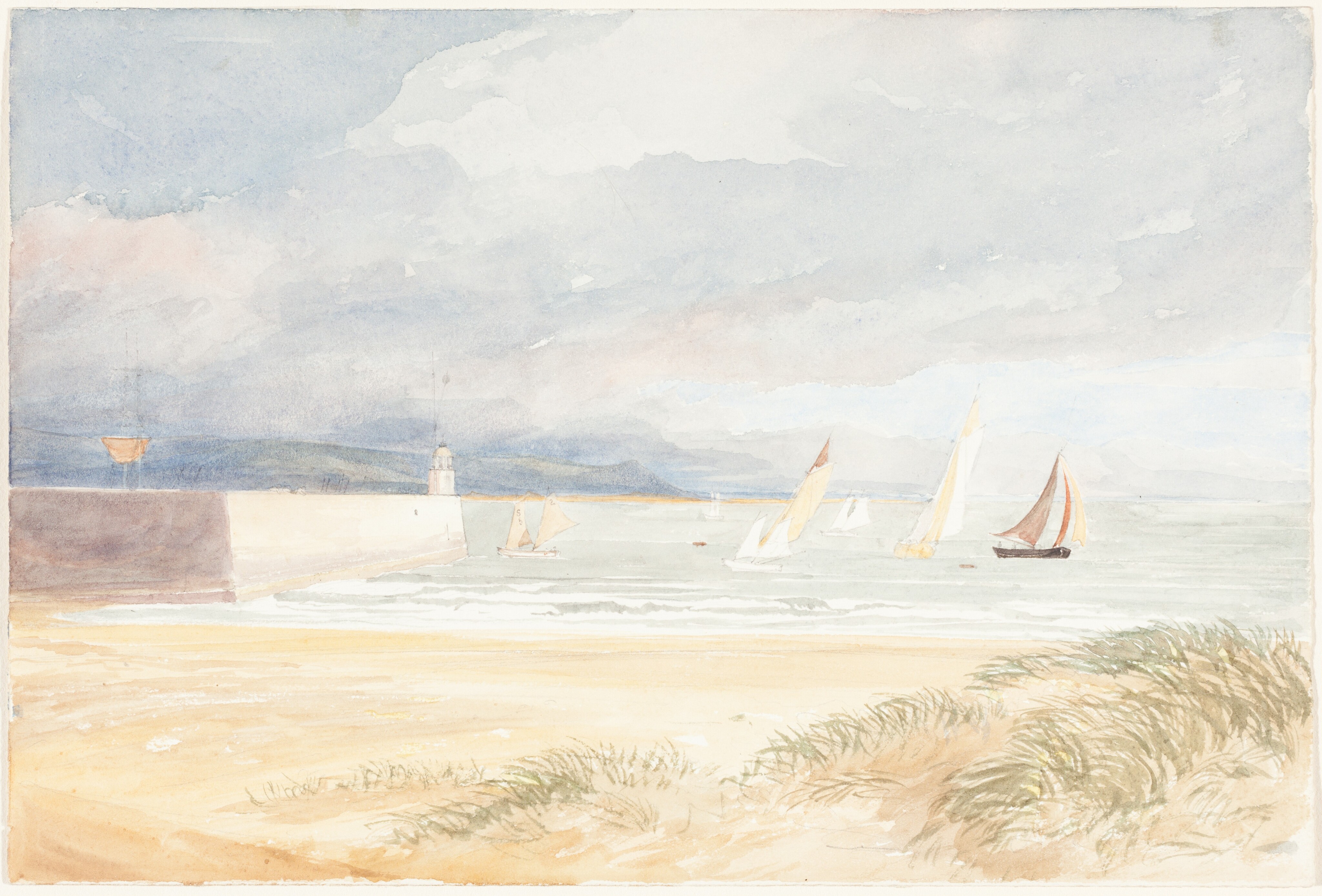 Shore Scene with Sailboats