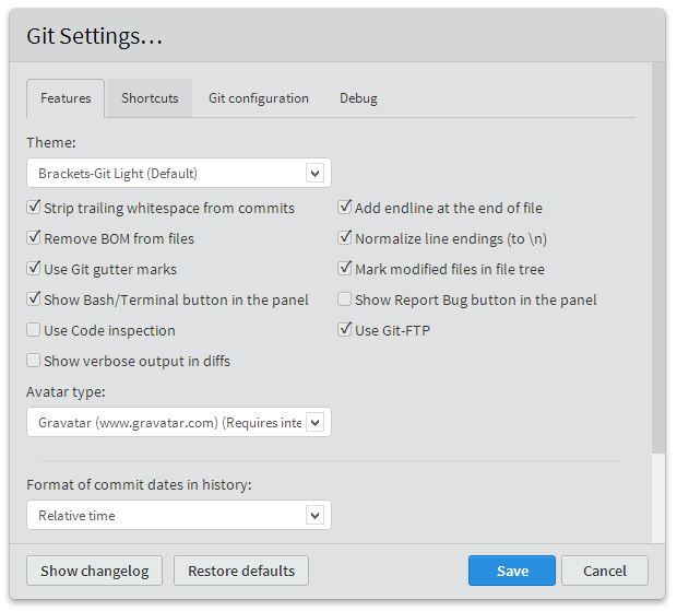 settings dialog