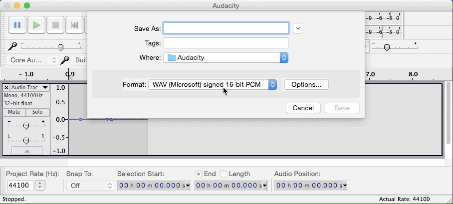 Audacity export selection