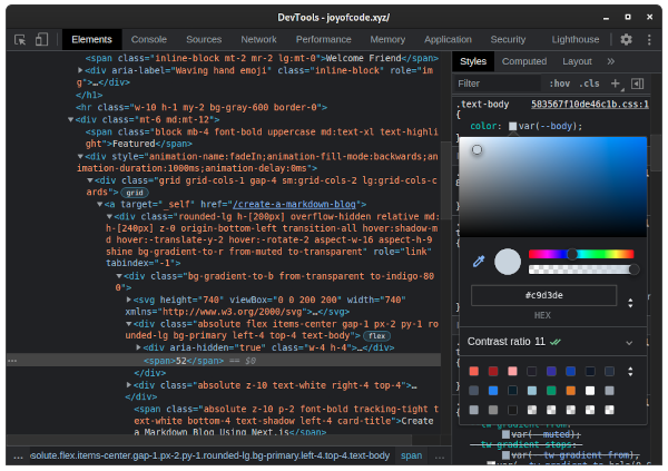 Contrast checker in developer tools