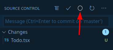 Arrow pointing to the location of Conventional Commmits inside VS Code