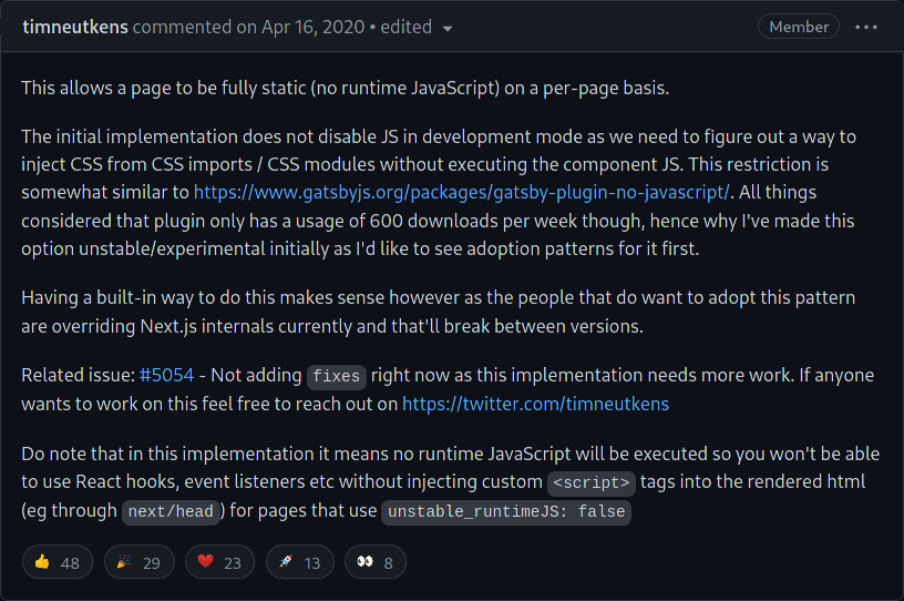 Experimental feature for removing client-side JavaScript in production