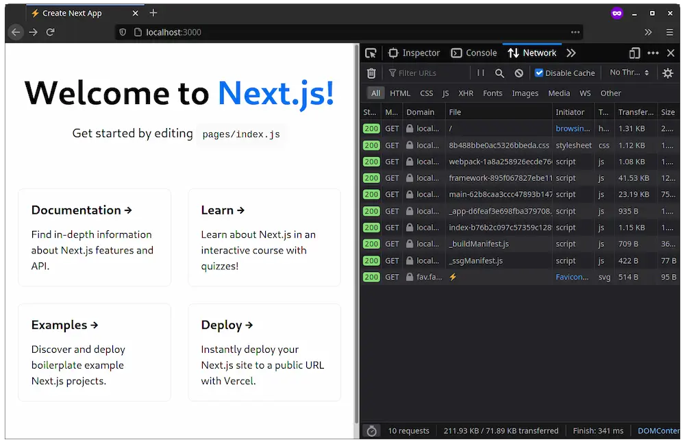 Network tab JavaScript bundle size