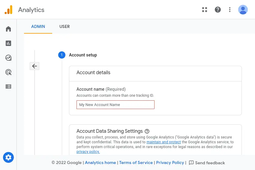 Google Analytics account creation