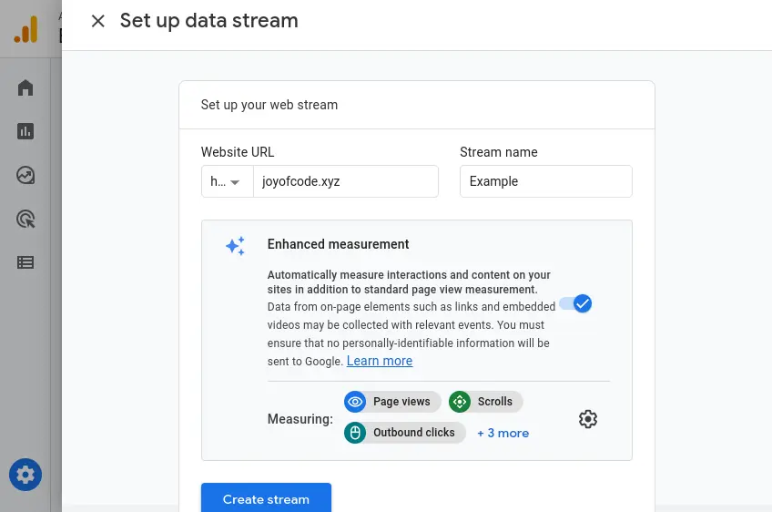 Set up your web stream on Google Analytics