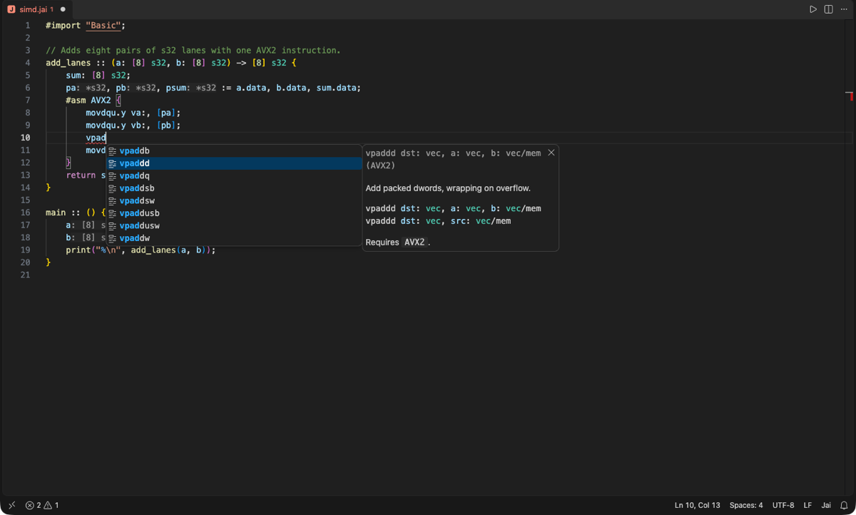 Completing an AVX2 instruction in an #asm block