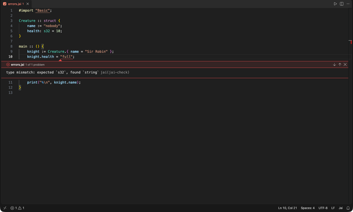 A type mismatch reported inline