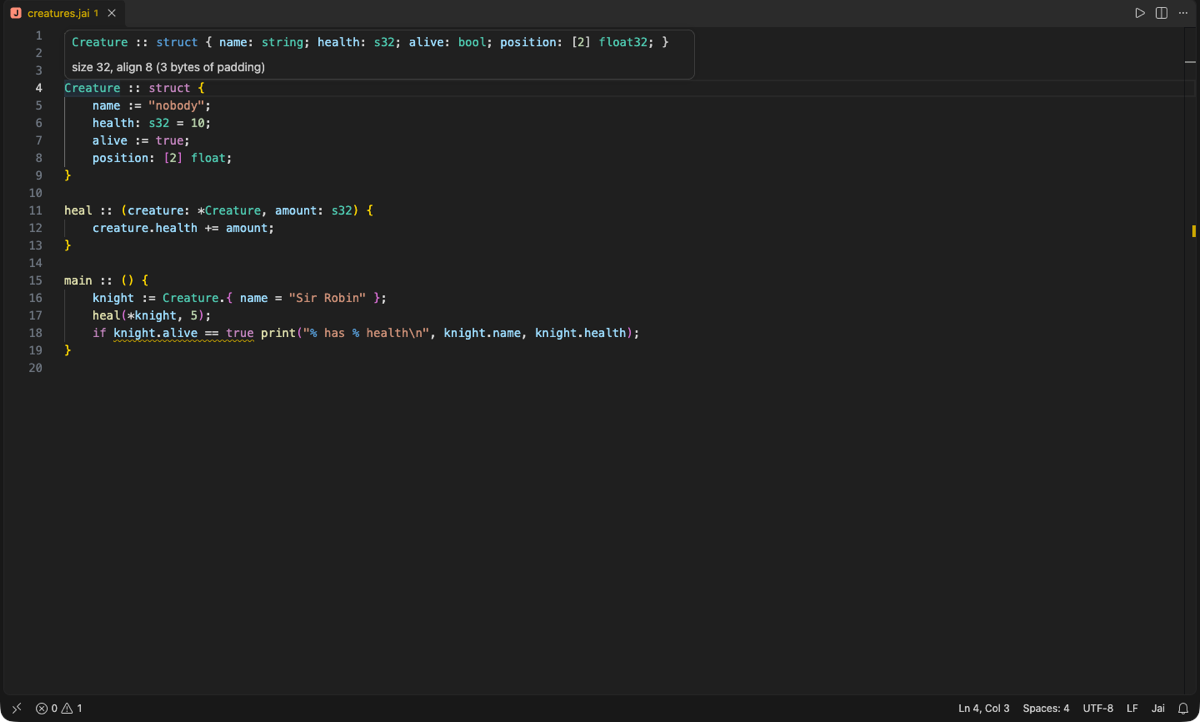 Hover over a struct: its fields, size and alignment