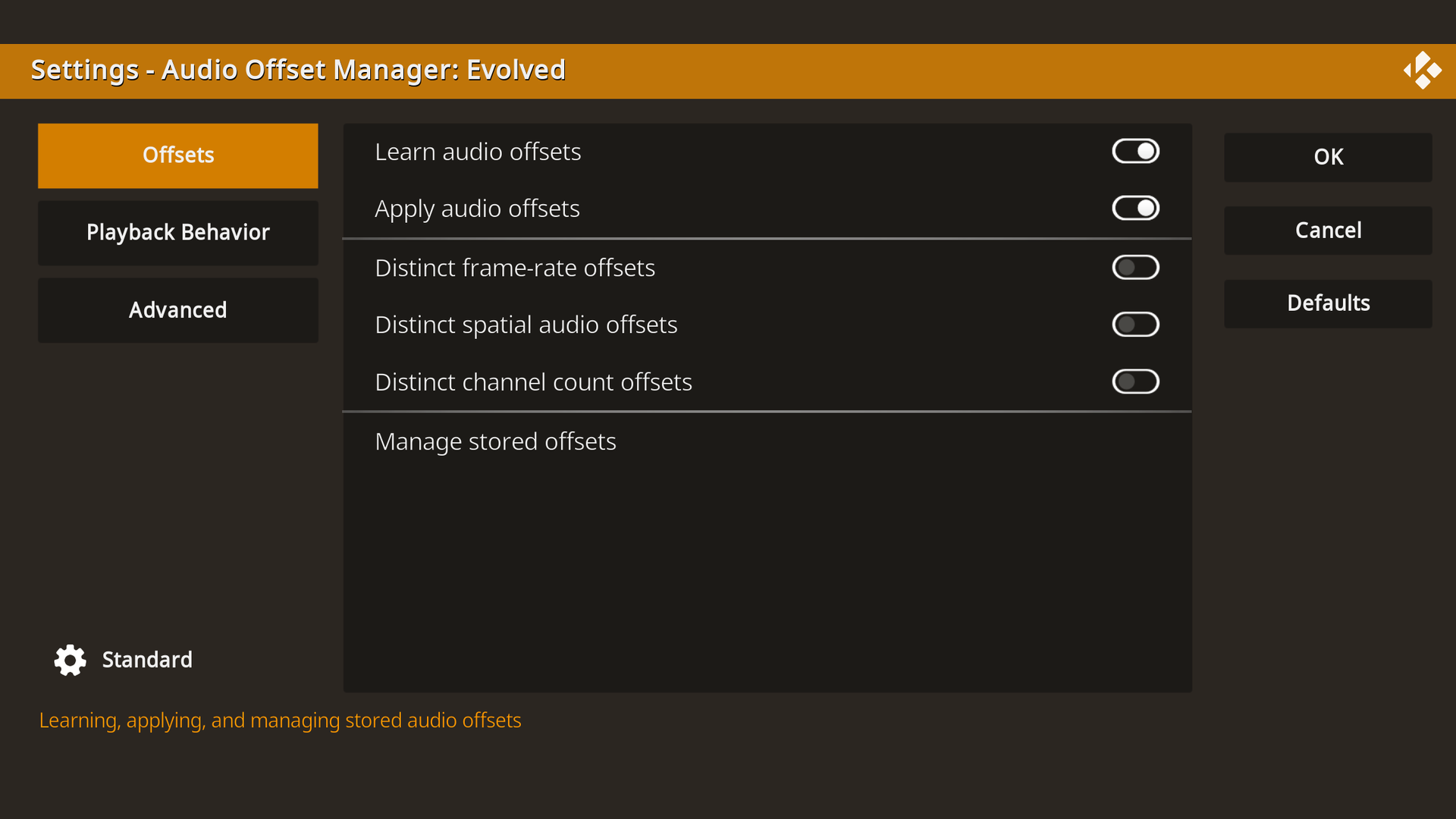 Offsets settings category with the Learn, Apply, and granularity toggles