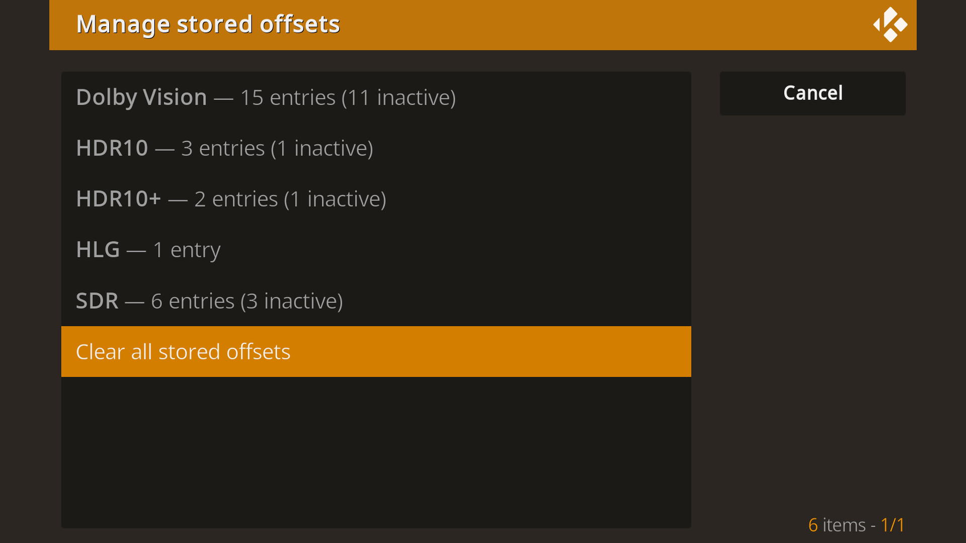 Manage stored offsets view grouped by HDR type