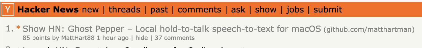 #1 on Hacker News — Show HN: Ghost Pepper