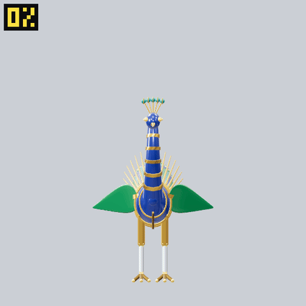 Mechanical peacock with articulated jewel fan