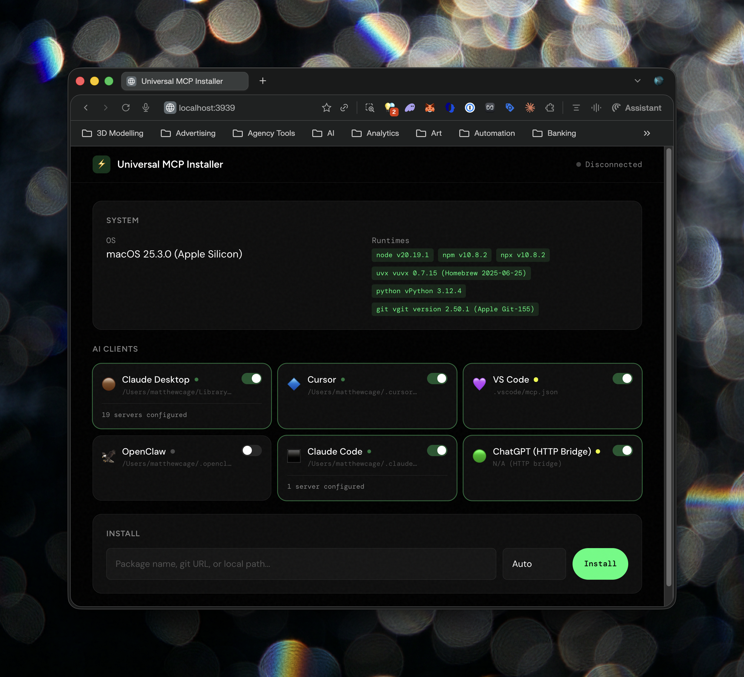 Universal MCP Installer Dashboard