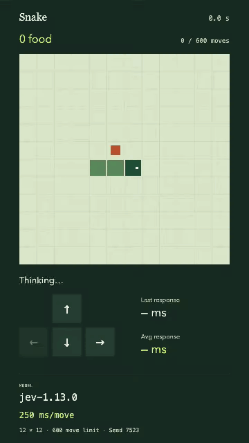 Jev playing Snake: the full 73-second take, ending with 29 food