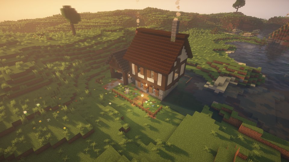 The forge from above, cottage and smithy side by side