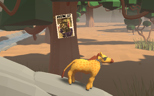A missing cat poster hiding in the background of one of Short Giraffe's levels