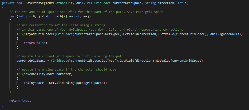 Code Snippet of SavePathSegment Function