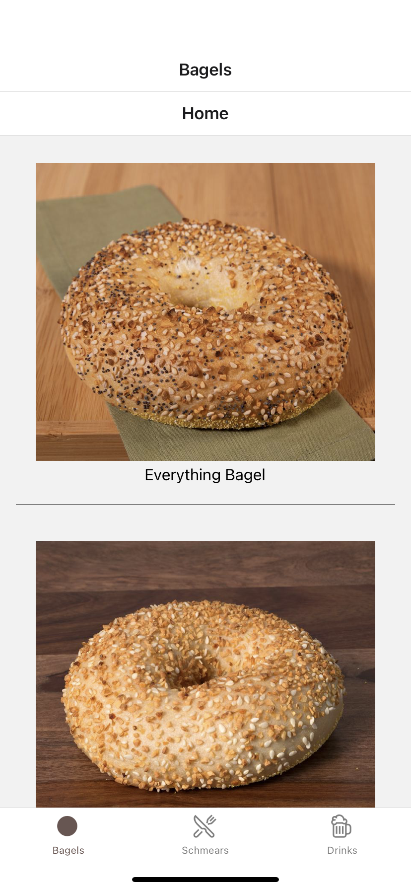 Screenshot of bagel page