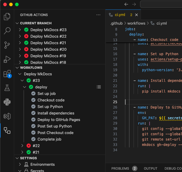 GitHub Actions in VS Code