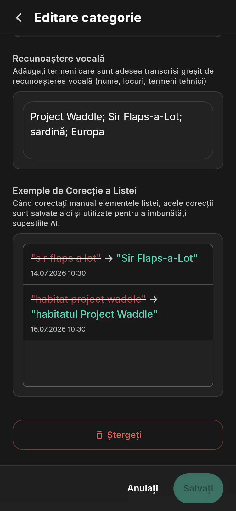 Setările avansate Operațiuni cu pinguini, cu vocabularul vocal Project Waddle și corecții învățate ale listelor de verificare pentru Sir Flaps-a-Lot