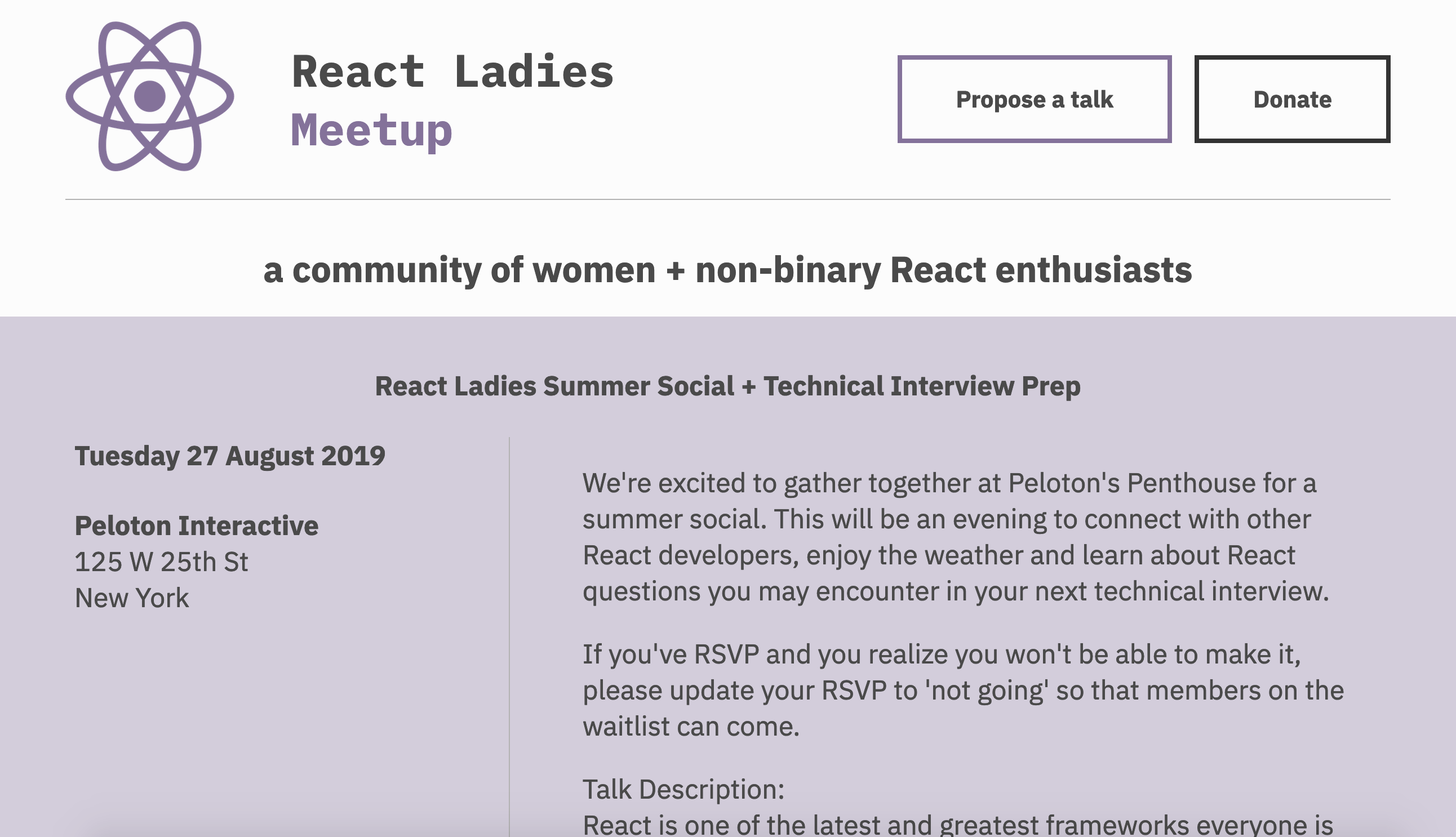 Screenshot of React Ladies Site