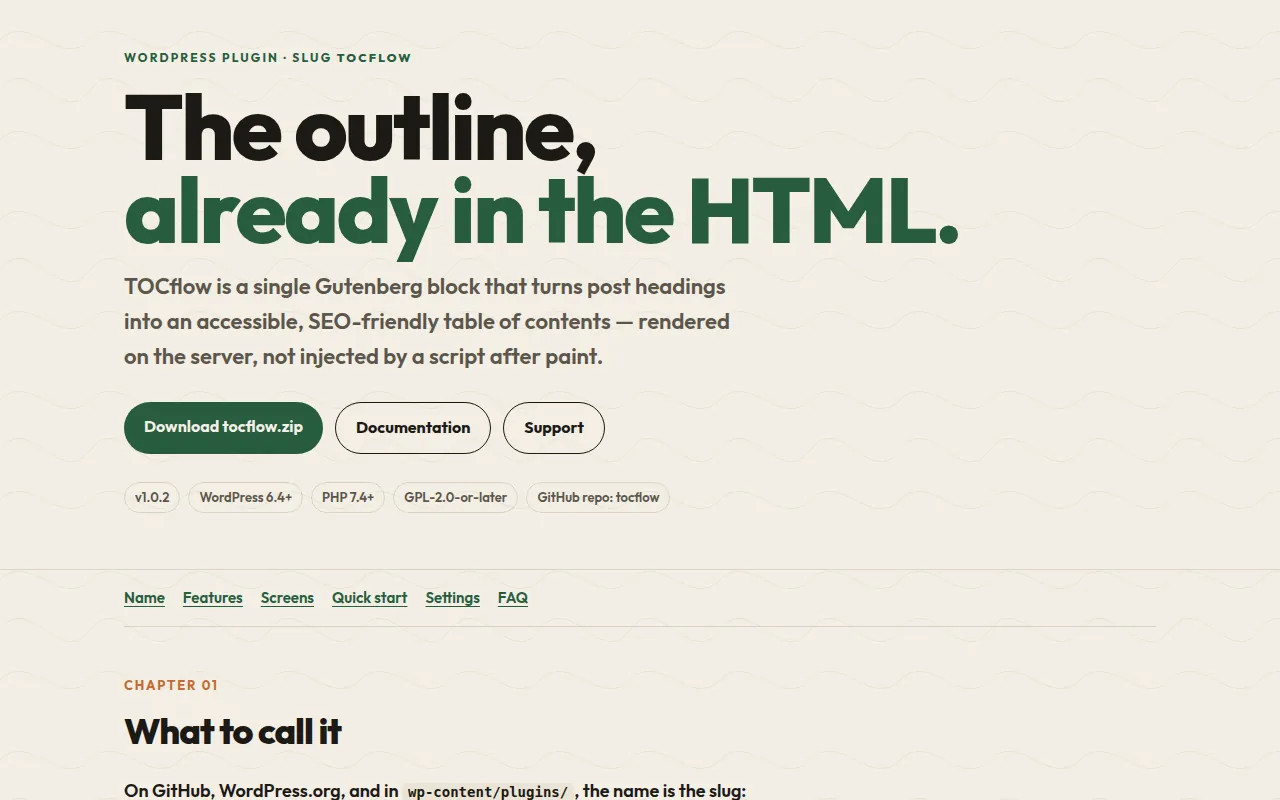 TOCflow WordPress table of contents plugin