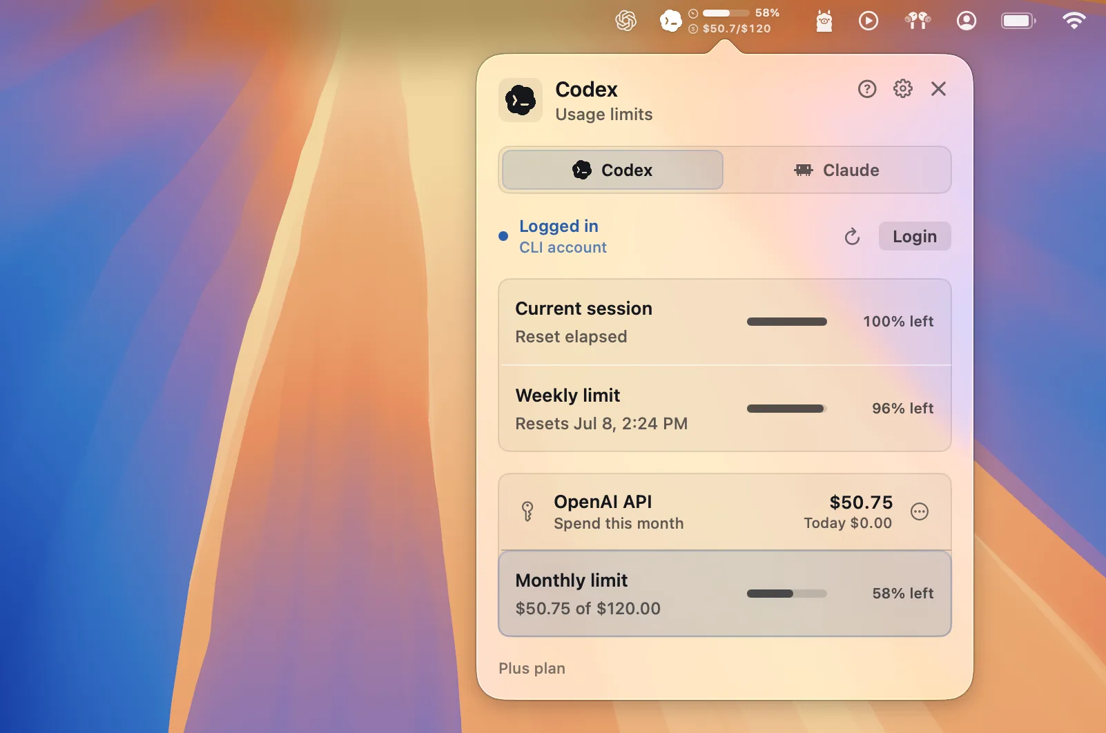 CapBar settings view