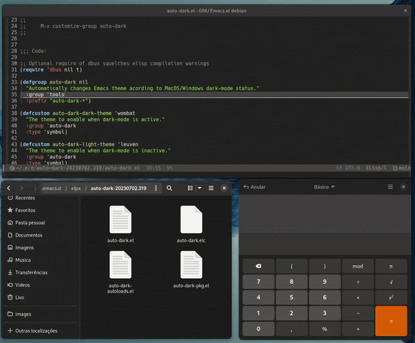 auto-dark-emacs in action - linux gnome