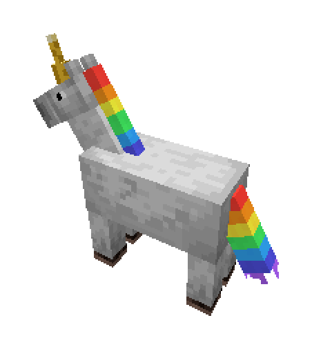 Gold horn, rainbow mane and tail on the vanilla horse gait