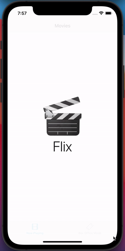 Flix app running in iOS simulator