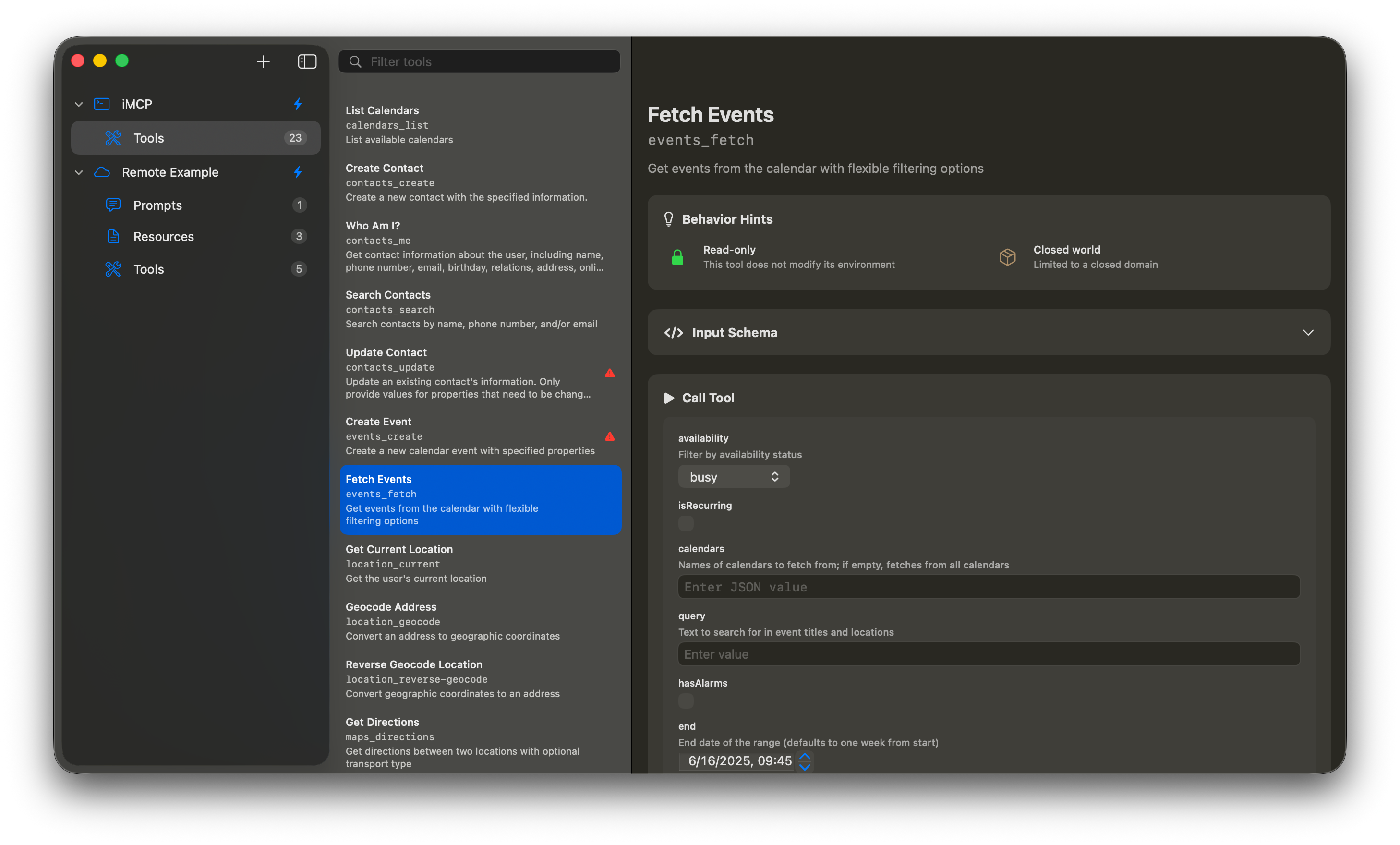 Screenshot of Companion on macOS showing MCP tool detail