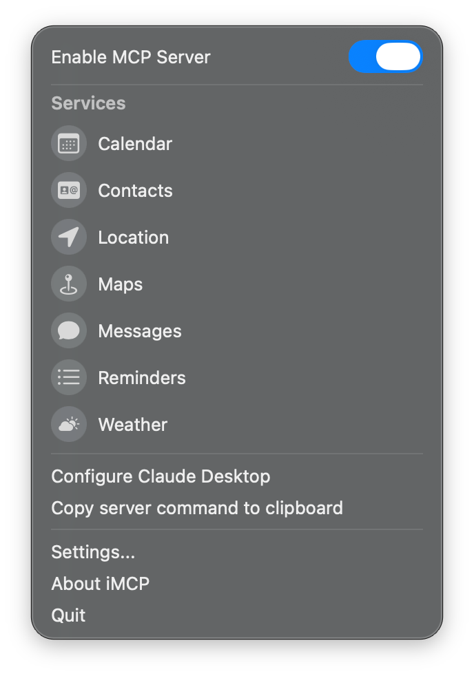 Screenshot of iMCP on first launch