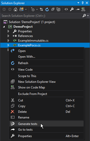 Solution Explorer context menu