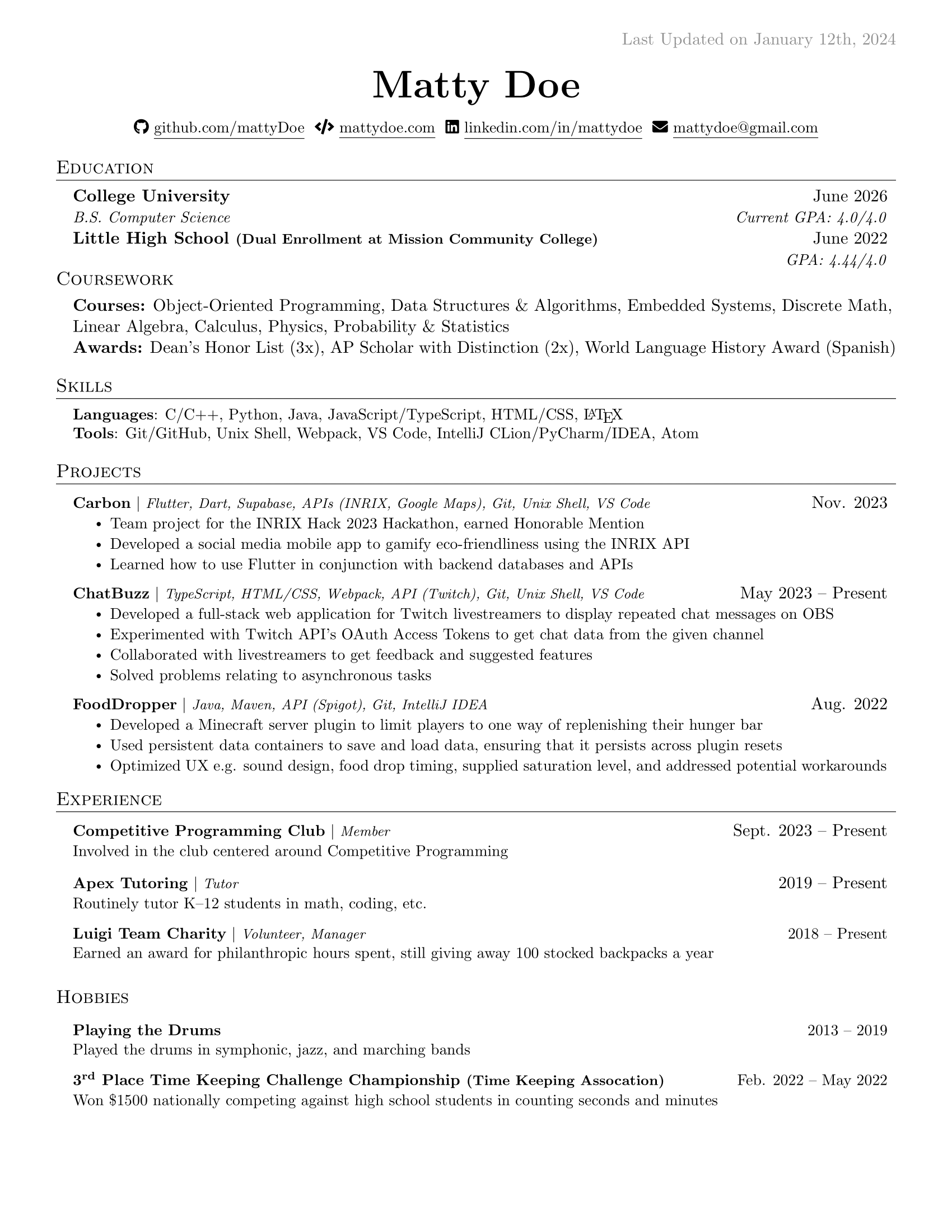 Matty's Resume Preview