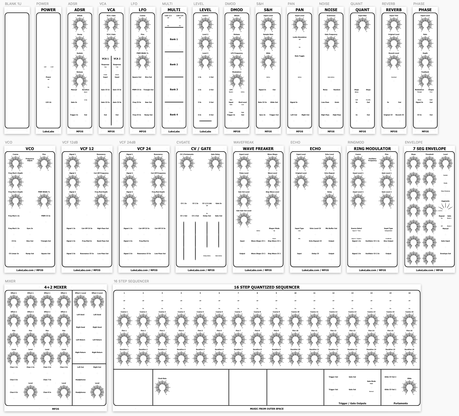 Music From Outer Space modular analog synthesizer panels in Sketch format