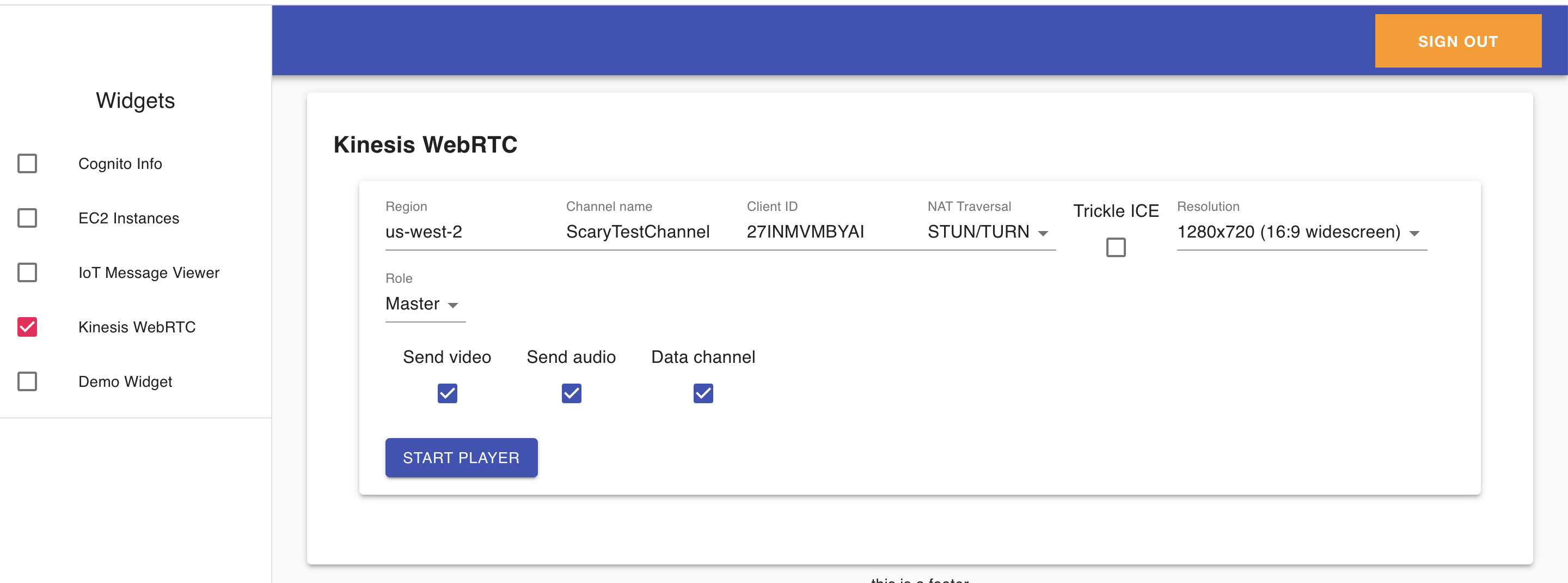 Kinesis WebRTC Widget