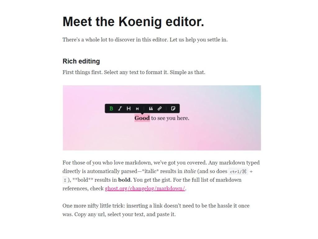 Koenig, Editor Ghost CMS Kini Open Source