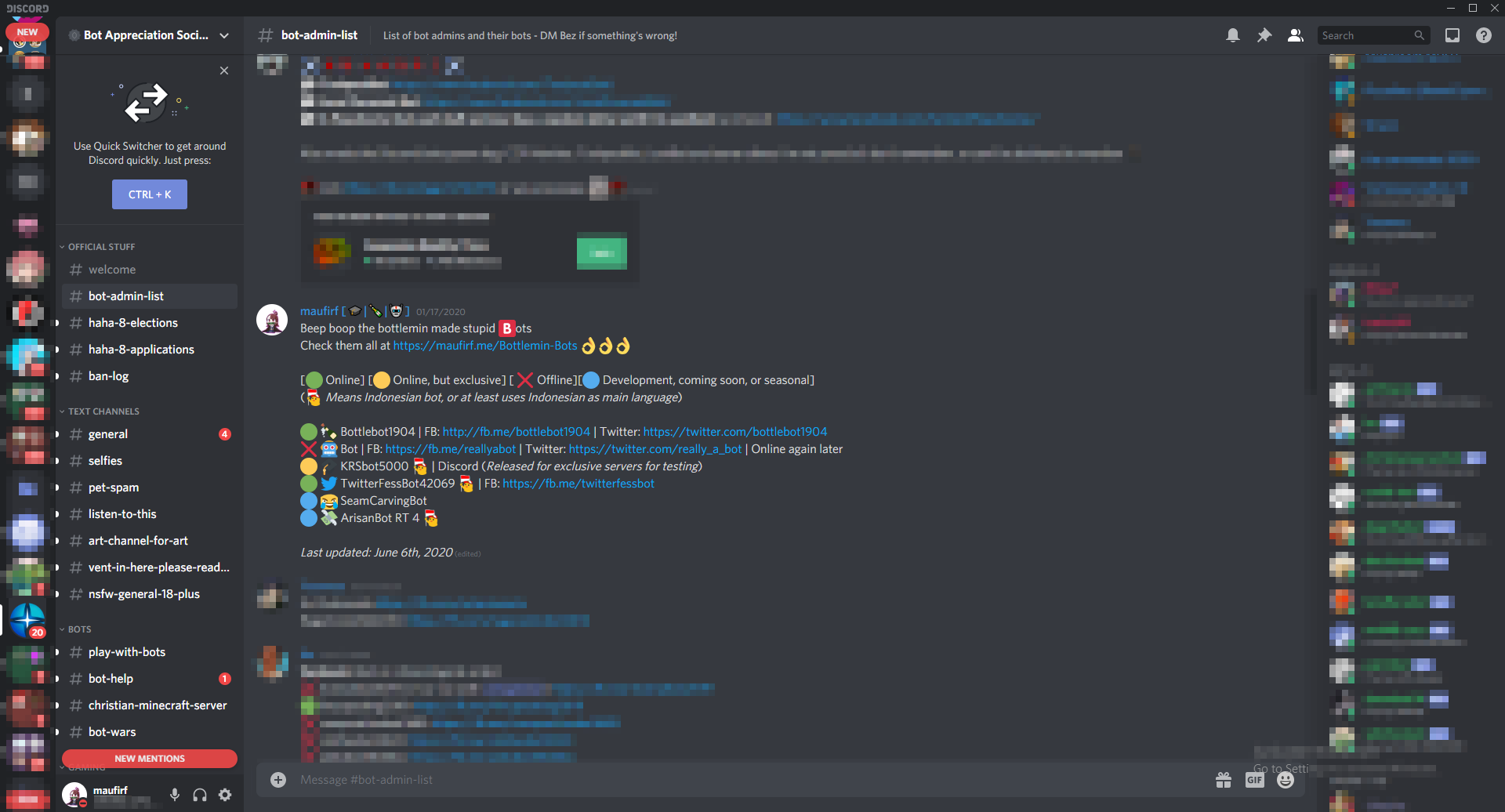 My admin bot list slot on the community Discord server